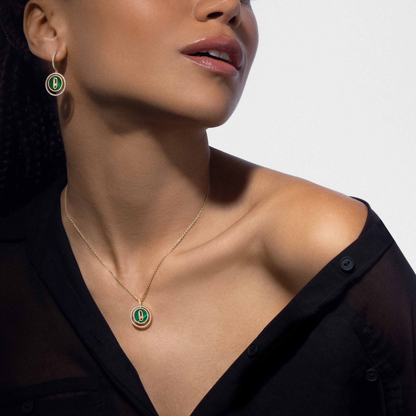 [Sprite Jewelry]LUCKY MOVE 1 DIAMOND MALACHITE GOLD DIAMOND NECKLACE
