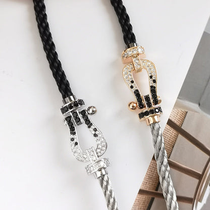 ¡®Sprite Jewelry¡¯FORCE LARGE HORSESHOE BLACK WHITE DIAMOND BRACELET SILVER