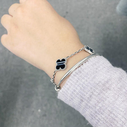 ¡®Sprite Jewelry¡¯CLOVER 5 MOTIF VEINED ONYX BRACELET SILVER